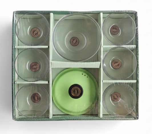 7-Piece Glass Snack Serving Set | 1 Large Glass Donga with Lid & 6 Small Glass Bowls
