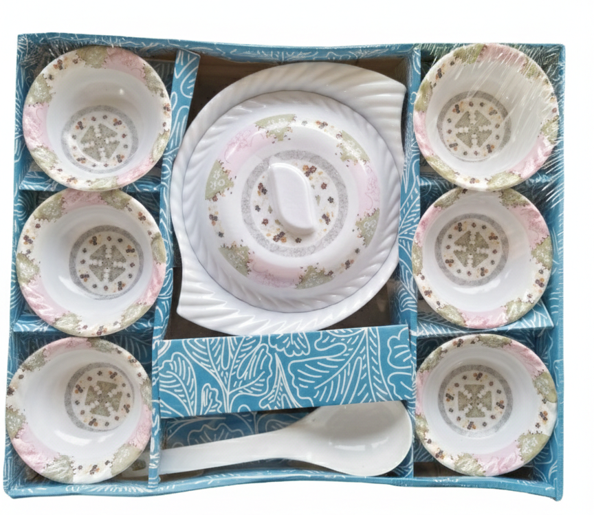Opera 9 Pcs Pudding Set | Melamine Dessert Bowl Set with Lid & Spoon