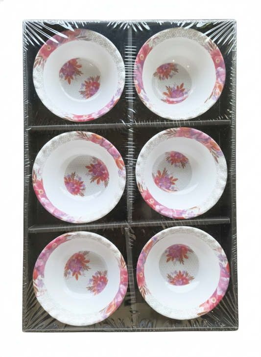 6 Pcs Bowl Set for Kitchen | White Floral Design Dessert Bowls