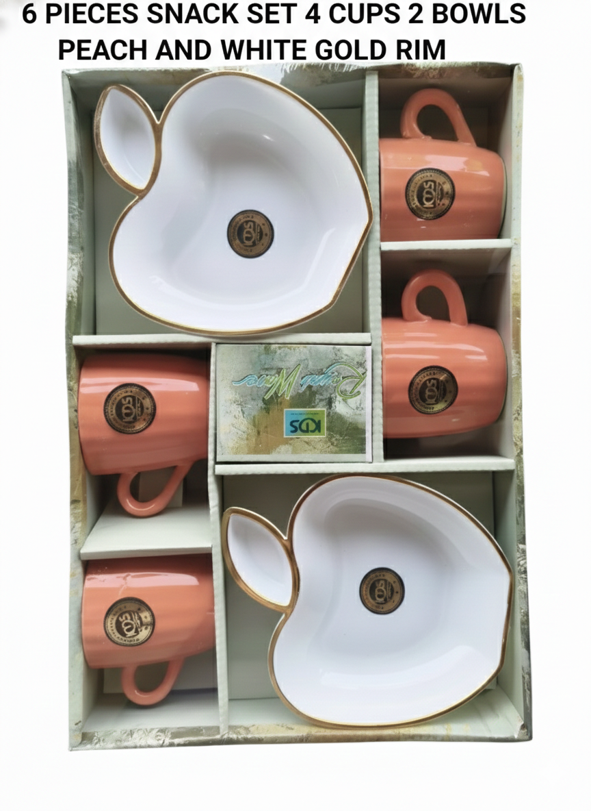 6 Pcs Snack Serving Set with Cups & Bowls | 4 Cups + 2 Designer Bowls
