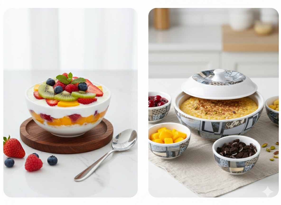 5 Pcs Pudding Set with Lid | Dessert Bowl Set with Serving Dish