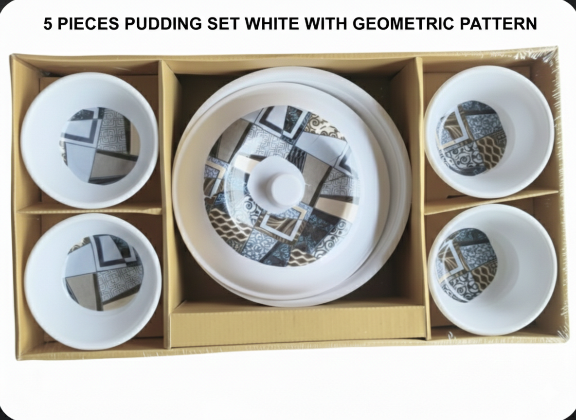5 Pcs Pudding Set with Lid | Dessert Bowl Set with Serving Dish