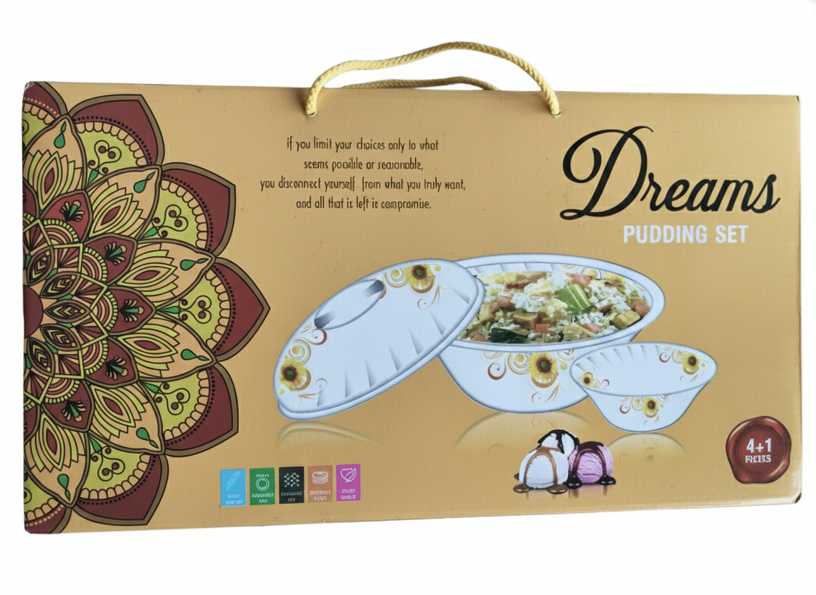 5 Pcs Pudding Set with Lid | Dessert Bowl Set with Serving Dish