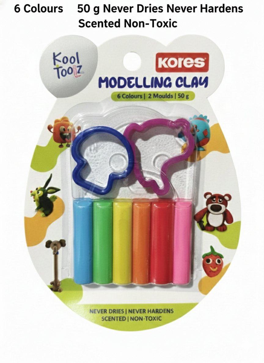 Kores Kool Toolz Modelling Clay Set | 6 Colors Play Dough with Moulds
