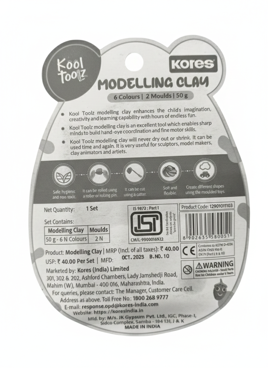 Kores Kool Toolz Modelling Clay Set | 6 Colors Play Dough with Moulds