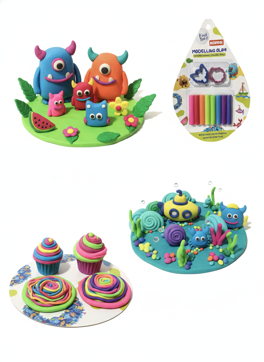 Kores Kool Toolz Modelling Clay Set | 8 Neon Colors Clay with Moulds