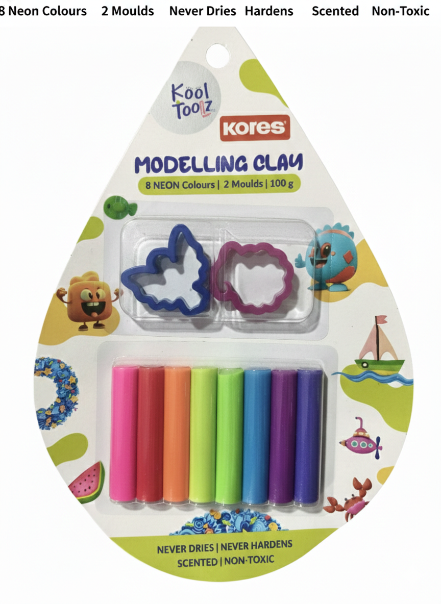 Kores Kool Toolz Modelling Clay Set | 8 Neon Colors Clay with Moulds