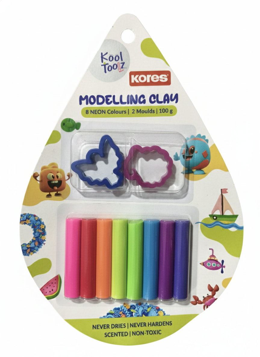 Kores Kool Toolz Modelling Clay Set | 8 Neon Colors Clay with Moulds
