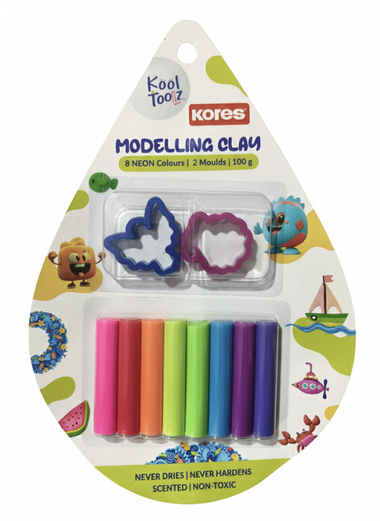 Kores Kool Toolz Modelling Clay Set | 8 Neon Colors Clay with Moulds