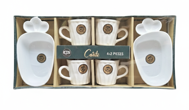 6 Pcs Cup & Snack Serving Set | 4 Textured Cups with 2 Designer Platters