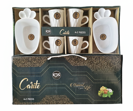 6 Pcs Cup & Snack Serving Set | 4 Textured Cups with 2 Designer Platters