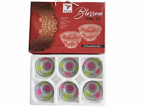 6 Pcs Crystal Glass Bowl Set | Multi-Color Printed Dessert & Snack Bowls | Kheer, Ice Cream, Fruit Serving Bowls