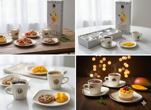 8 Pcs Cup & Platter Serving Set | 4 Cups + 4 Heart Shaped Platters | Tea, Coffee & Snack Serving Set