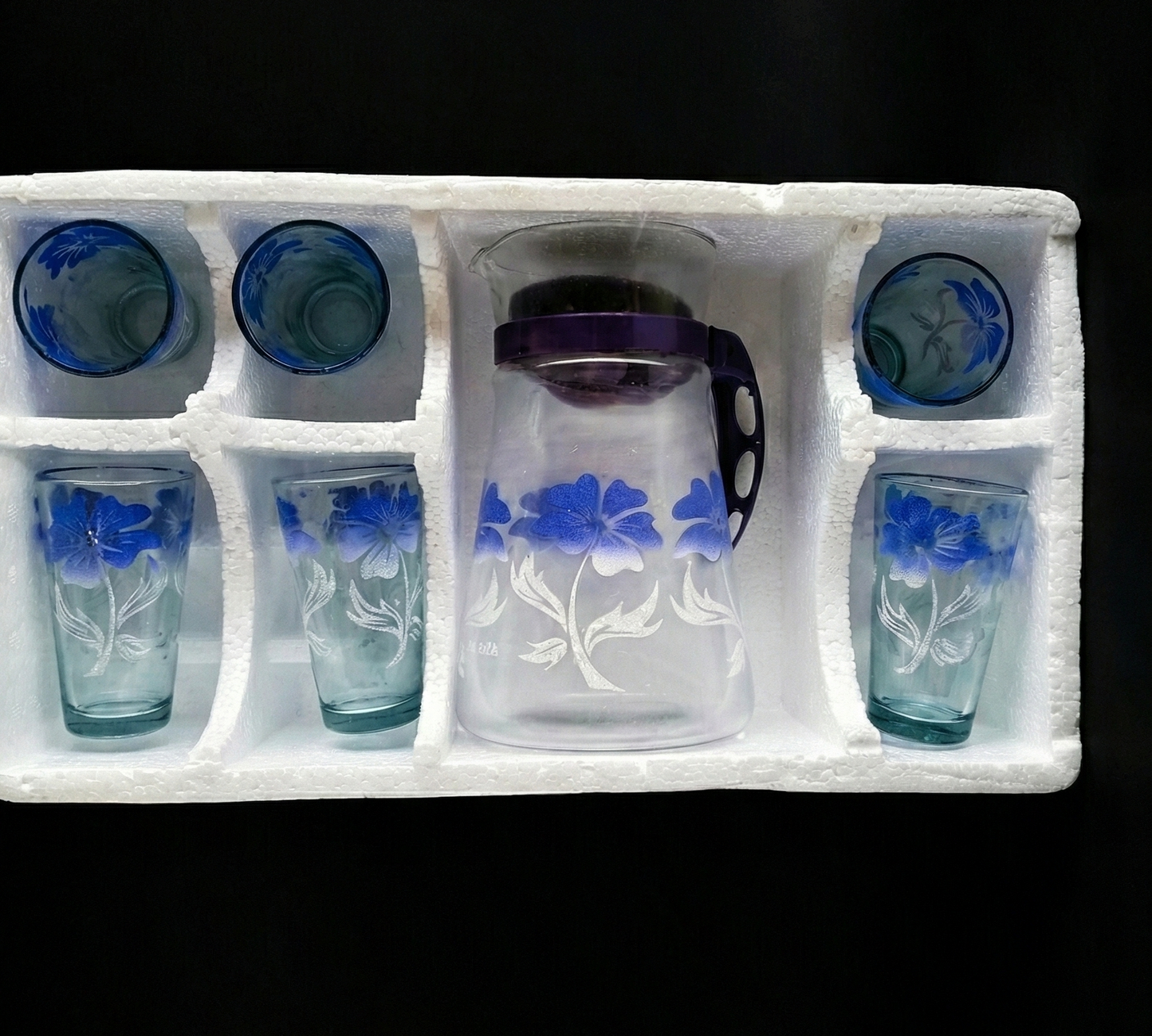 6 Pcs Glass Water Jug Set with Glasses | 1 Printed Jug + 5 Drinking Glasses