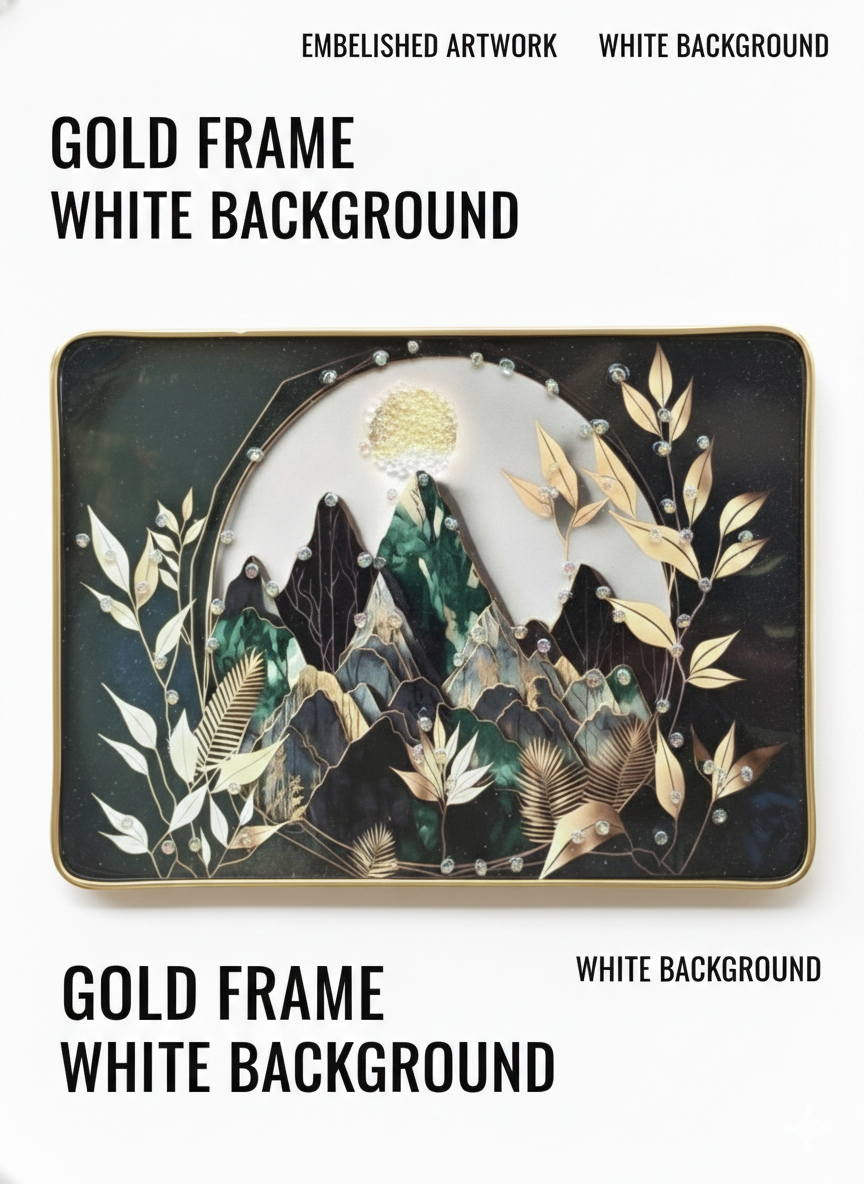 Gold Frame Wall Art Décor | Luxury Mountain Artwork with Embellished Design