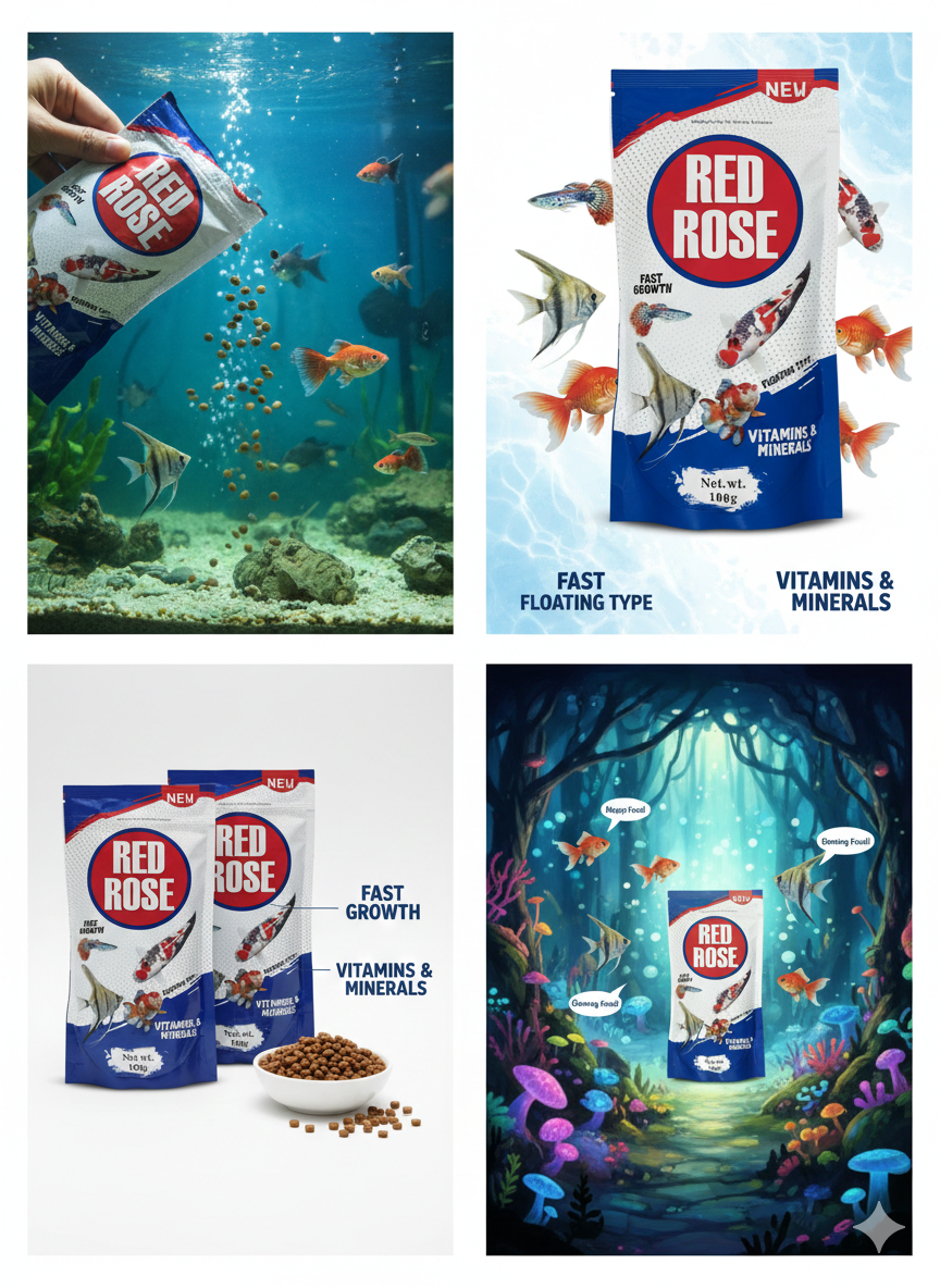 Red Rose Fish Food 100g | Floating Fish Feed for Fast Growth