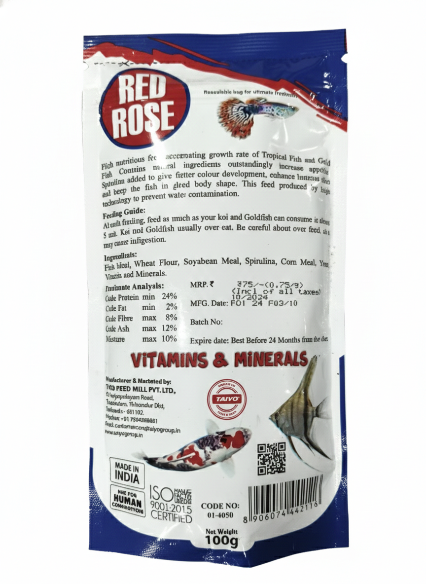 Red Rose Fish Food 100g | Floating Fish Feed for Fast Growth