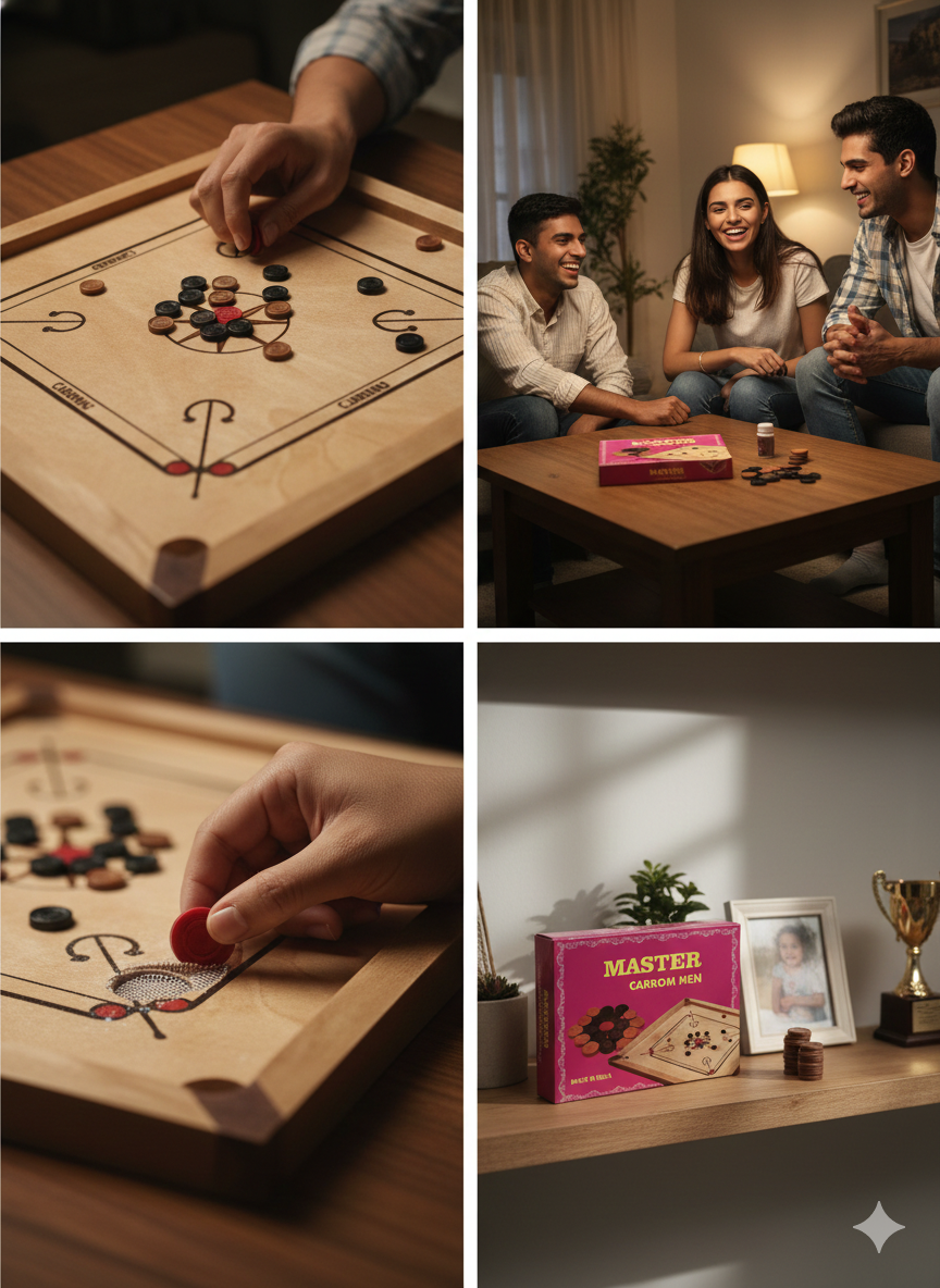 Wooden Carrom Coins Set with Striker, Premium Quality Carrom Men Set