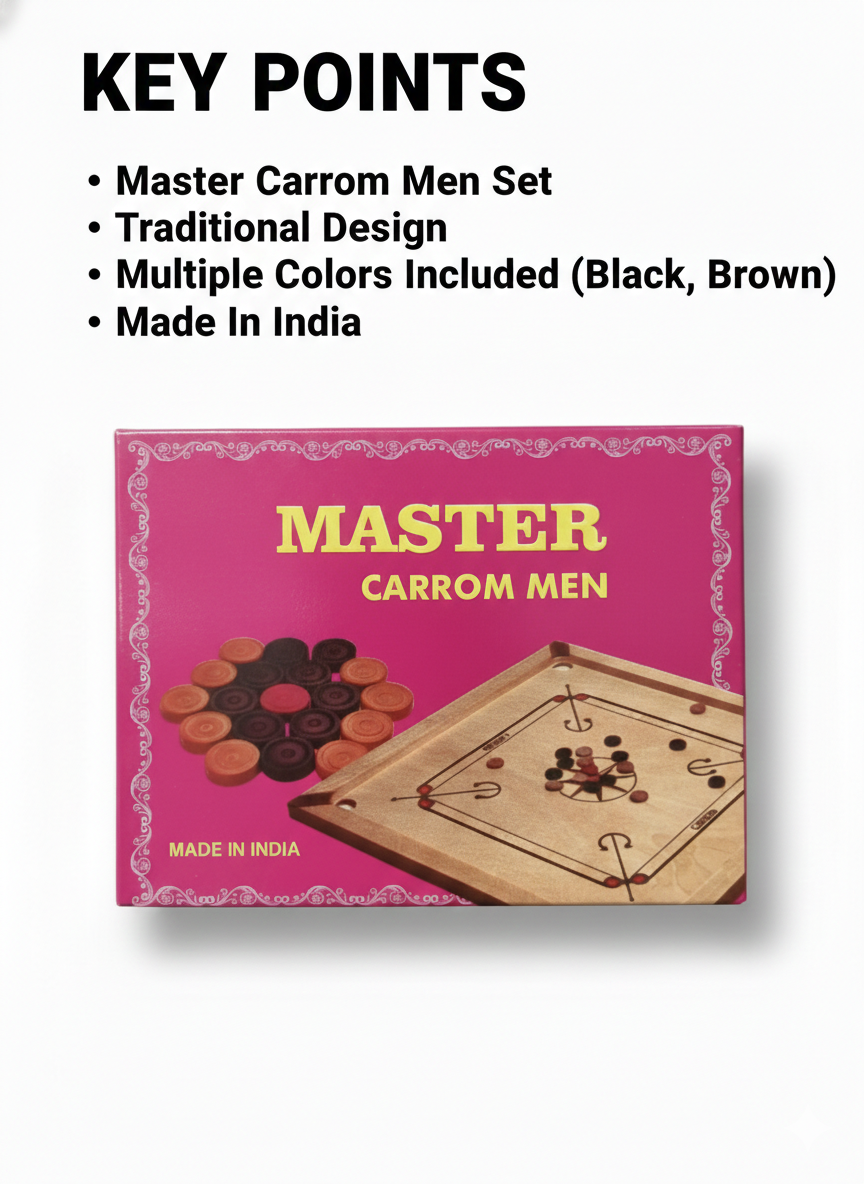 Wooden Carrom Coins Set with Striker, Premium Quality Carrom Men Set
