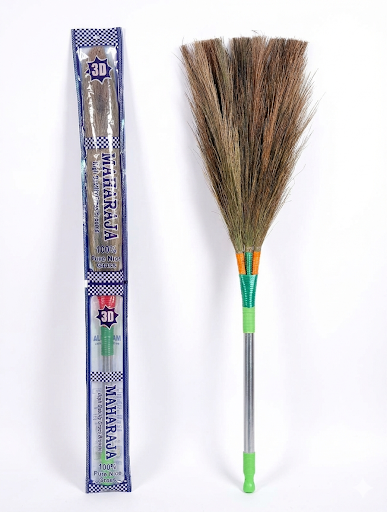 MAHARAJA 3D Grass Broom with Long Metal Handle | Heavy Duty Indian Jhadu for Home Cleaning
