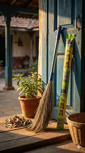 Bulbul Brooms Premium Grass Broom with Stainless Steel Handle | Long Stick Jhadu for Home Cleaning