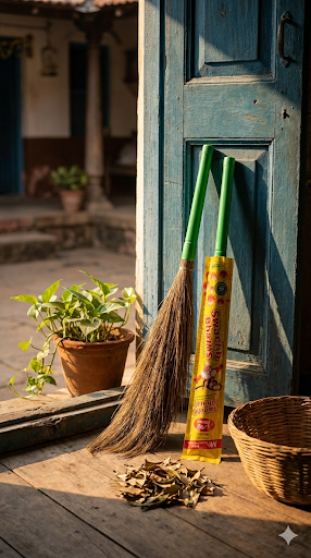 Swachh Bharat Natural Grass Broom with Plastic Handle | Long Stick Jhadu for Home Cleaning | 30% Extra Length Strong Broom