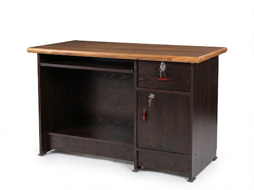 Wooden Office Desk with Lockable Storage & Keyboard Tray | Computer Table for Home Office