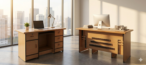Modern Wooden Office Desk with Storage & Keyboard Tray Office Table with Lockable Drawers & Cabinet