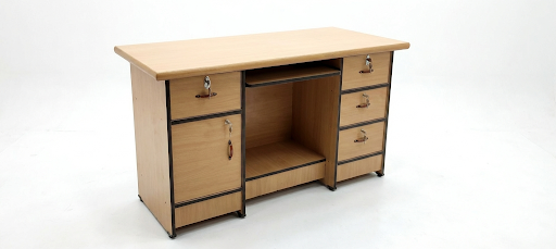 Modern Wooden Office Desk with Storage & Keyboard Tray Office Table with Lockable Drawers & Cabinet
