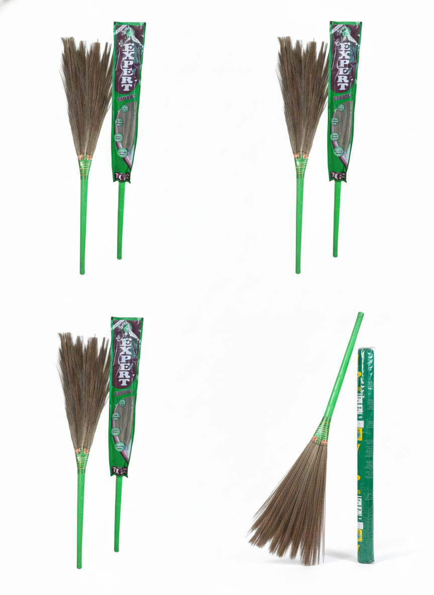 Natural Grass Broom with Plastic Handle | Palm Fiber Jhadu for Home Cleaning
