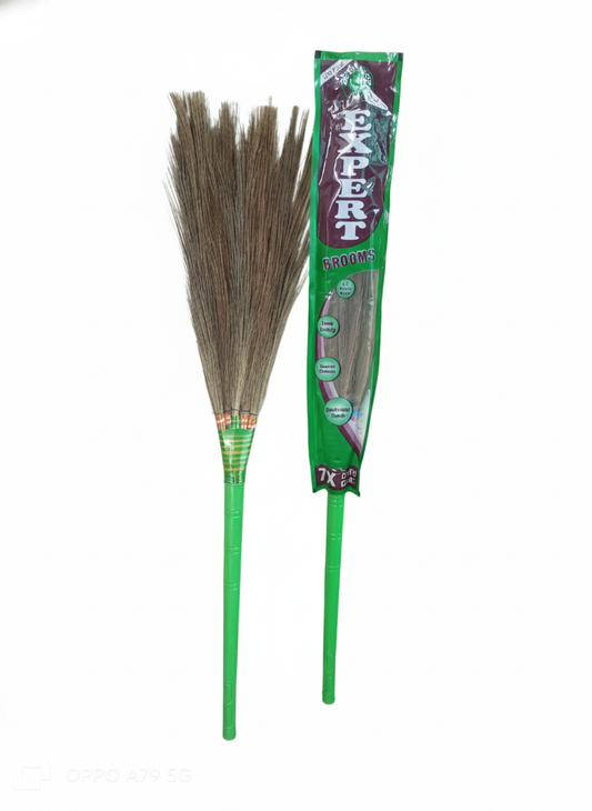 Natural Grass Broom with Plastic Handle | Palm Fiber Jhadu for Home Cleaning