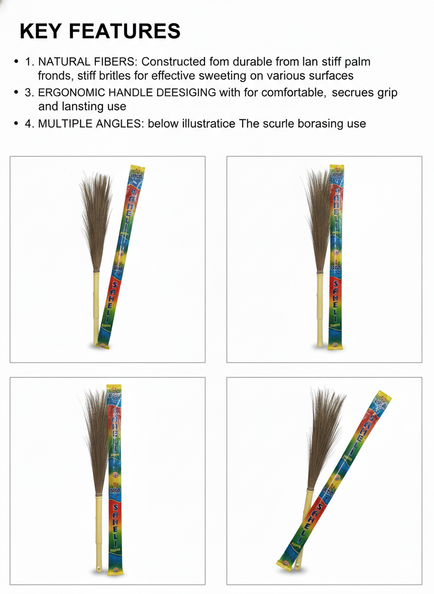 SHELI Natural Grass Broom with Plastic Handle | Long Stick Jhadu for Home Cleaning