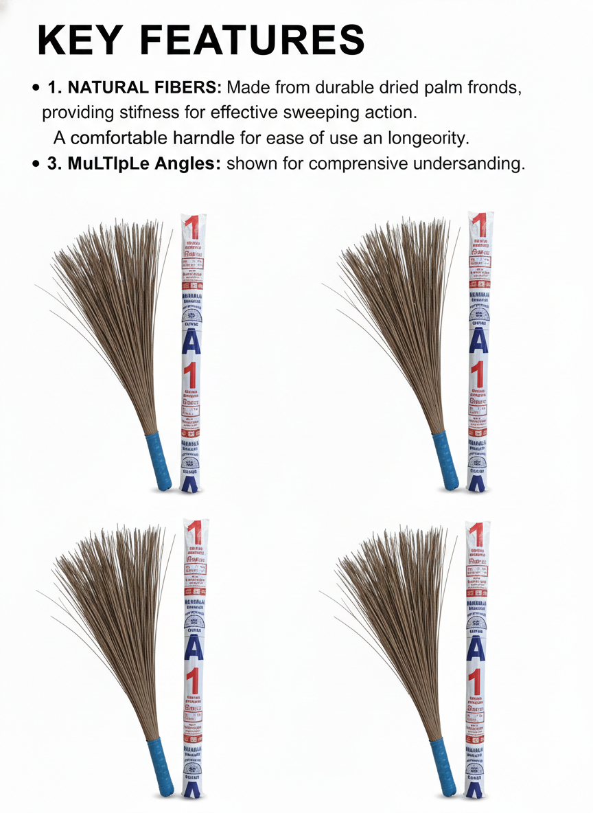 A1 Natural Grass Hand Broom (Jhadu) | Palm Fiber Hand Jhadu for Home Cleaning