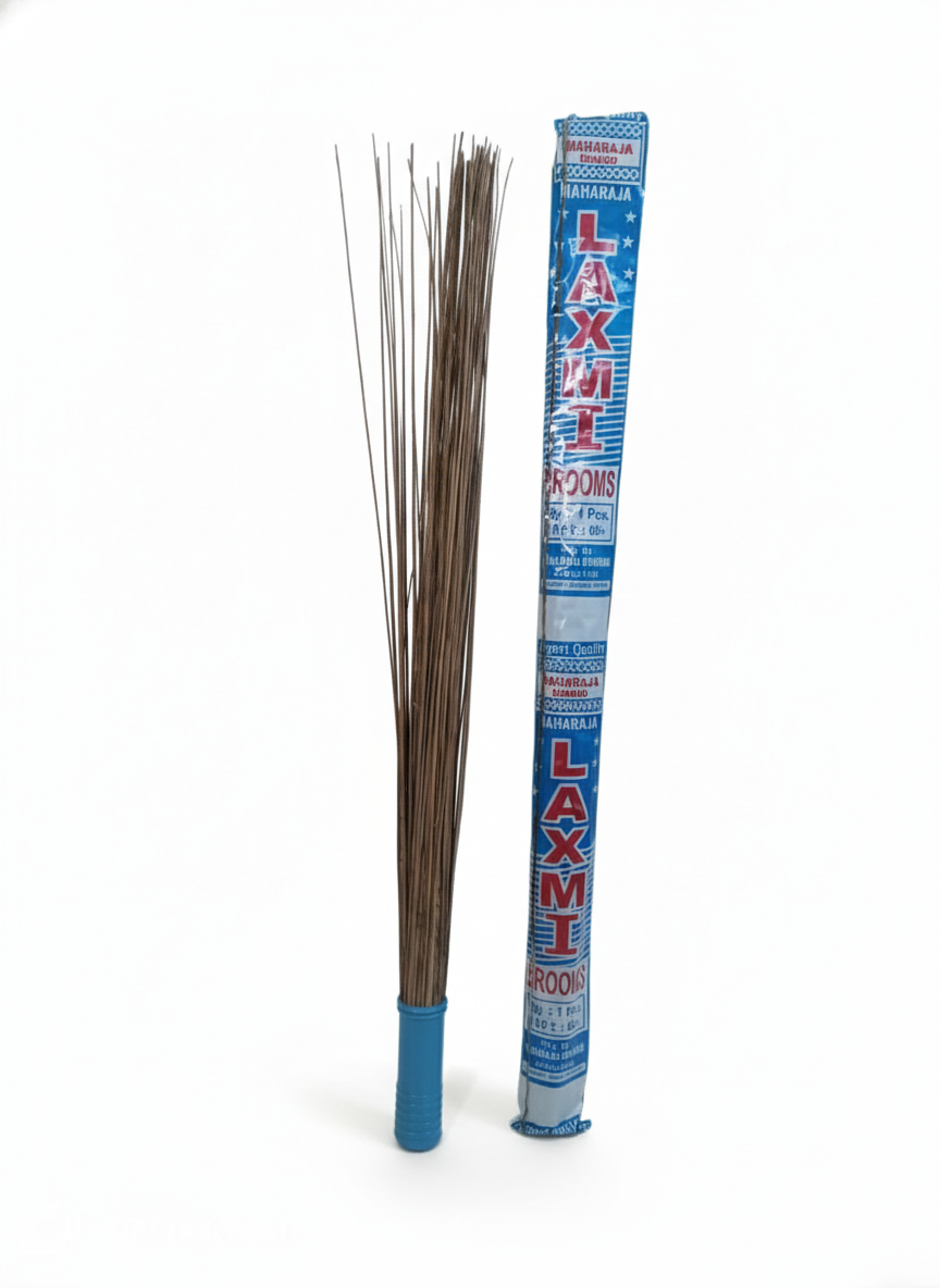 Natural Grass Hand Broom with Blue Plastic Grip | Palm Fiber Jhadu for Home Cleaning