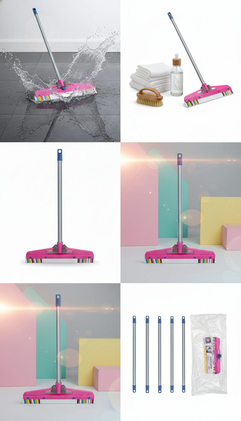 Bathroom, Kitchen & Tile Cleaning Wiper | Long Handle with Strong Grip (Pink) 16 INC