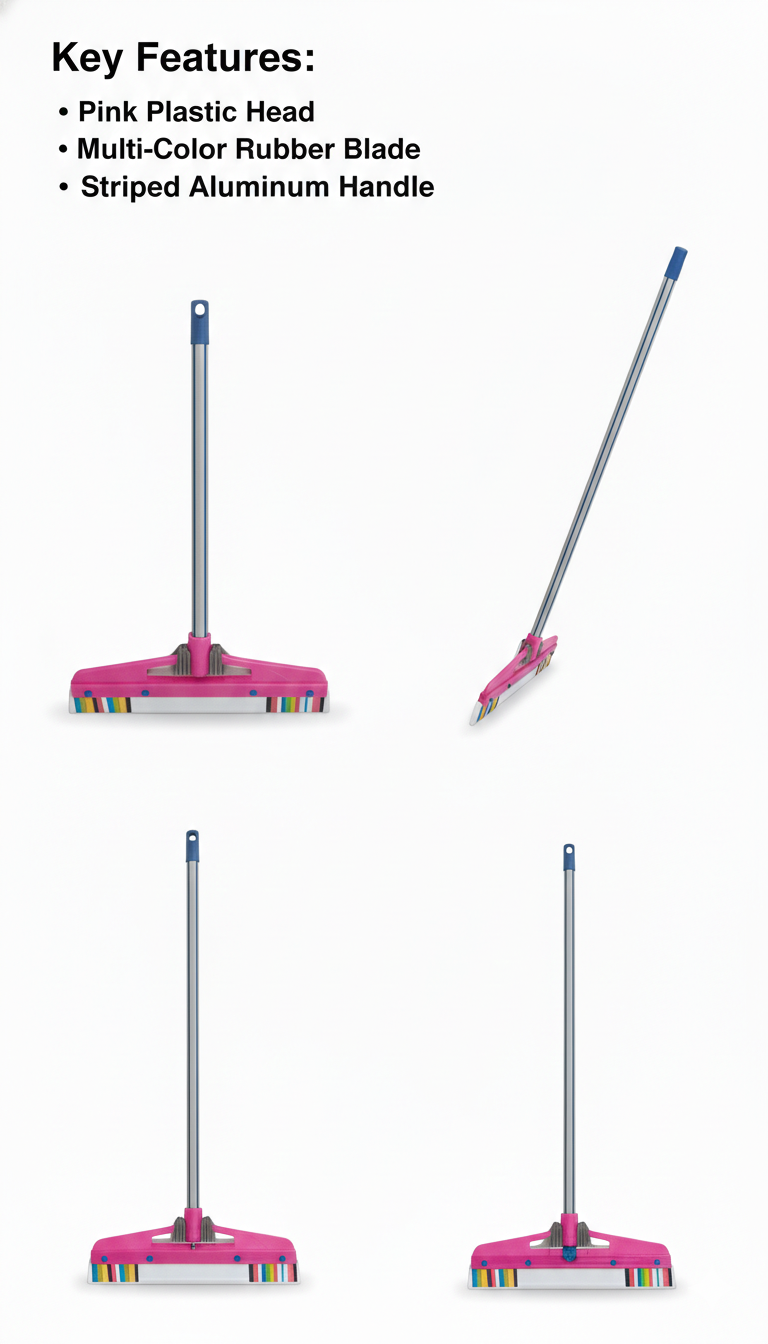 Bathroom, Kitchen & Tile Cleaning Wiper | Long Handle with Strong Grip (Pink) 16 INC