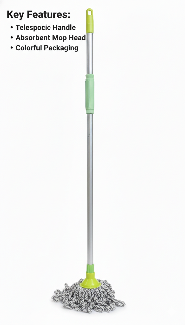 Adjustable Floor Cleaning Mop | Highly Absorbent Cotton Mop Head