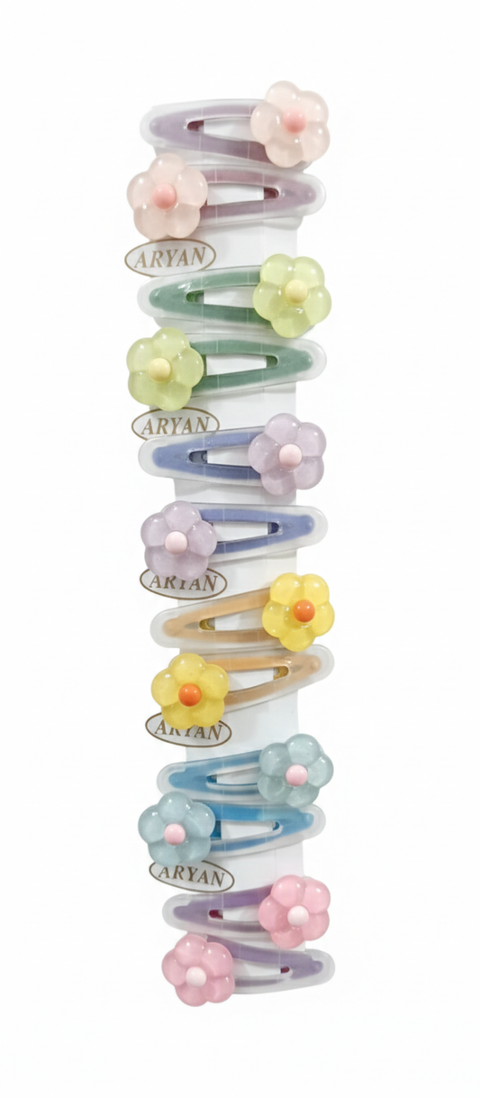 Colorful Kids Hair Snap Clips Set (12 Pieces)