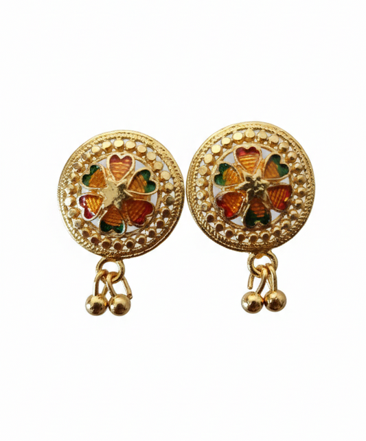 Traditional Gold Plated Floral Stud Earrings for Women