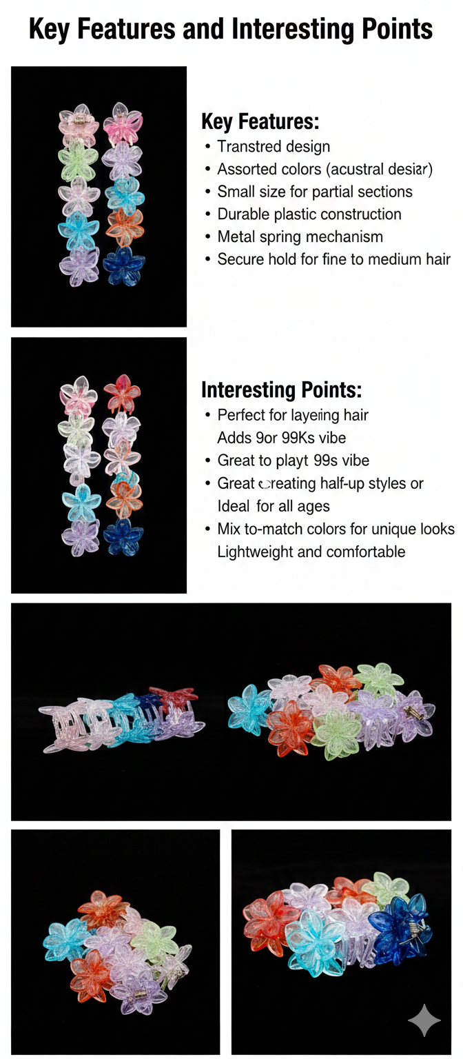 Colorful Flower Hair Claw Clips for Women & Girls ( 12 PIC )
