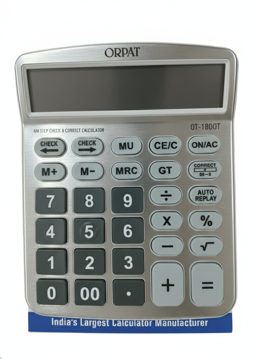 Orpat OT-1800T Calculator with 12 Digit Display, 120 Step Check and Correct Function, Auto Replay