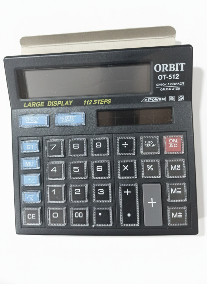 Orbit OT-512WTGB Calculator with 12 Digit Large Display, 12 Step Check and Correct, Auto Replay,