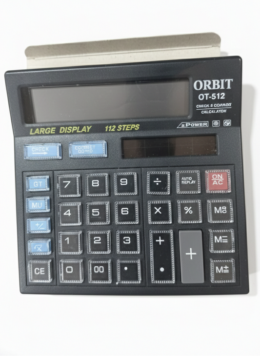 Orbit OT-512WTGB Calculator with 12 Digit Large Display, 12 Step Check and Correct, Auto Replay,