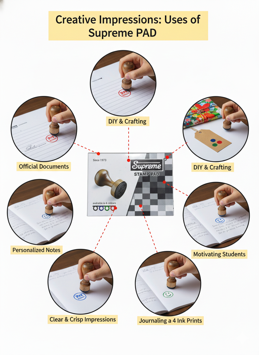 Supreme Stamp Pad for Office, School and Home Use, Ink Pad for Rubber Stamps and Wooden Stamps,