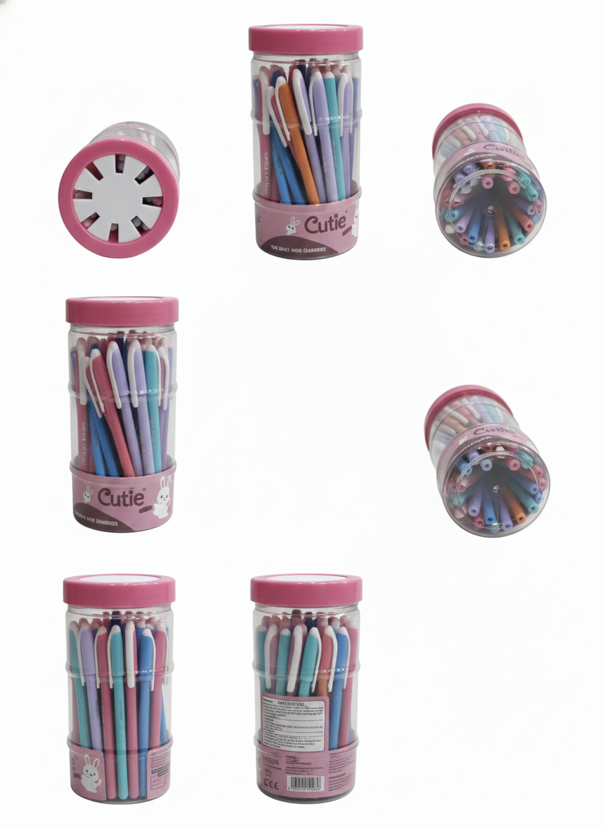 Supra Cutie Multi-Color Ball Pen Set, Container of 50+ Smooth Writing Ball Pens with Pastel and Bright Colors,