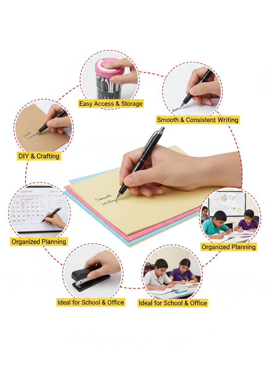 Supra Cutie Black Ball Pen Set, Container of 10 Smooth Writing Ball Pens with Ergonomic Grip and White Clip, Non-Drying Ink for Office, School and Home Use