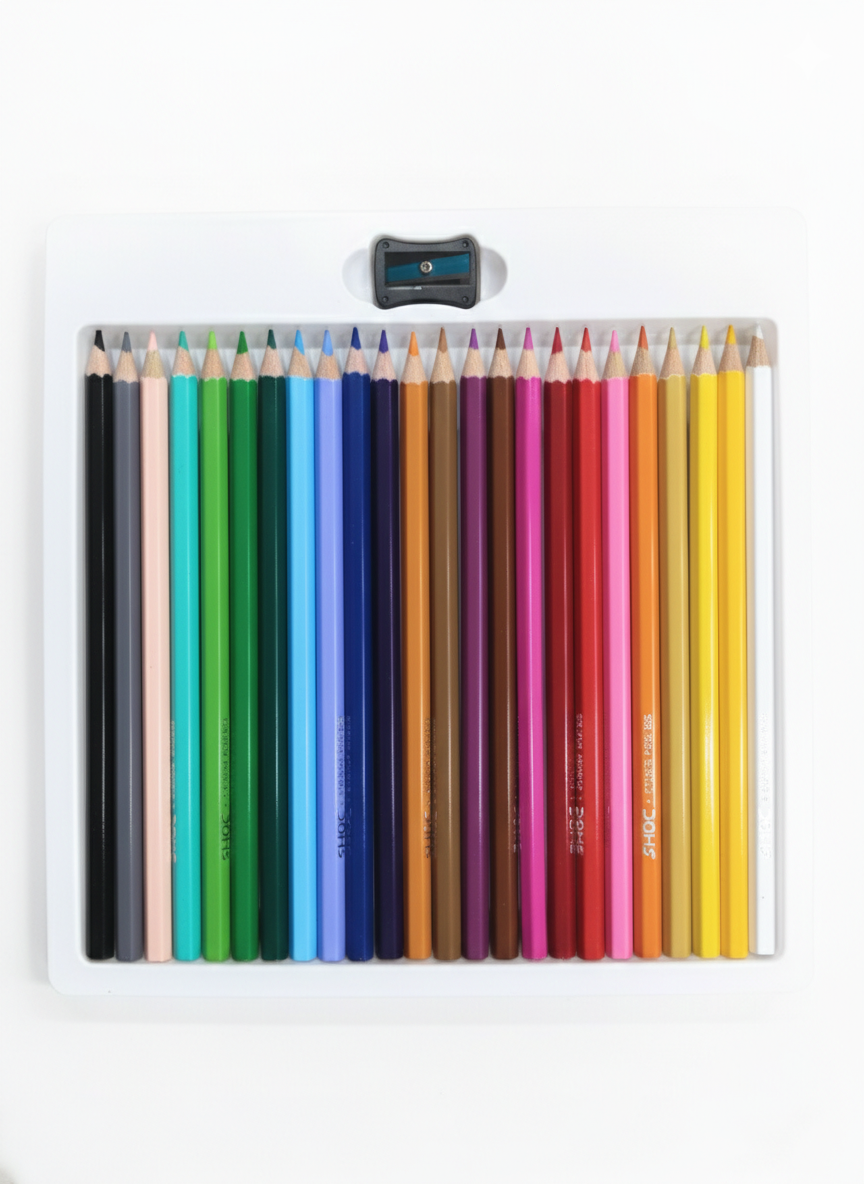 DOMS Colour Pencils 24 Shades Set with Sharpener, Pre-Sharpened Smooth Lead Coloring Pencils for Kids, School Projects, Drawing, Sketching and Art Activities