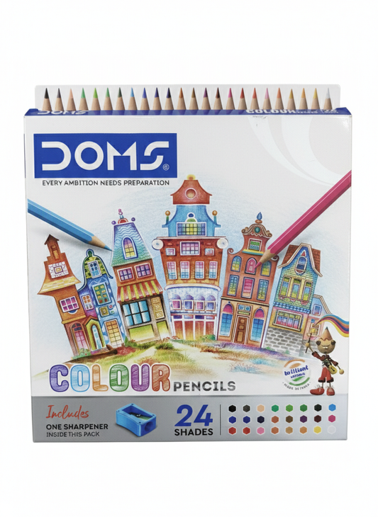 DOMS Colour Pencils 24 Shades Set with Sharpener, Pre-Sharpened Smooth Lead Coloring Pencils for Kids, School Projects, Drawing, Sketching and Art Activities