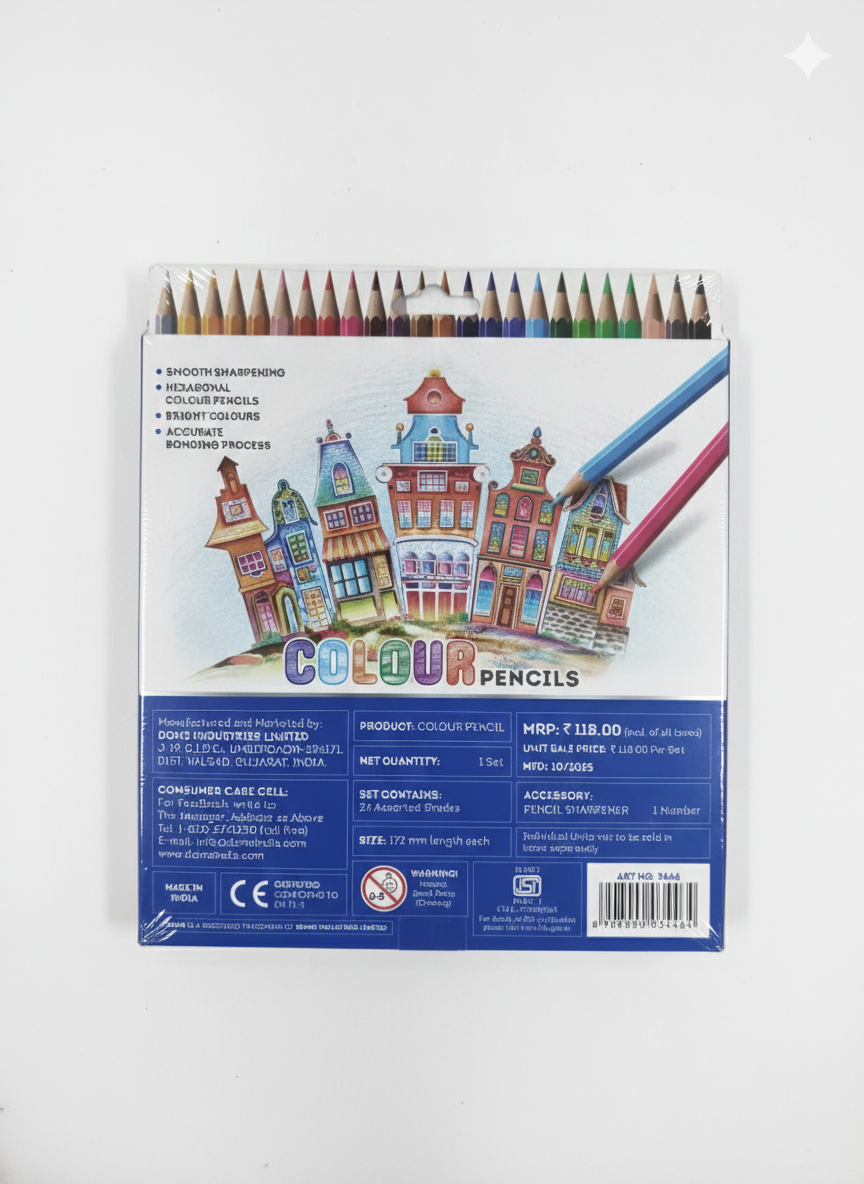 DOMS Colour Pencils 24 Shades Set with Sharpener, Pre-Sharpened Smooth Lead Coloring Pencils for Kids, School Projects, Drawing, Sketching and Art Activities