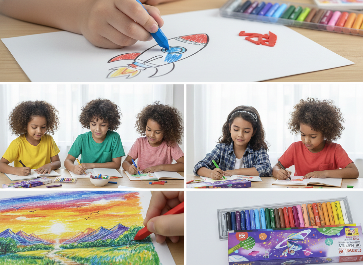 Camel Oil Pastels Set of 15 Shades with Free Scraping Tool, Smooth Rich Colors for Drawing, Shading, Blending, School Projects and Art Activities